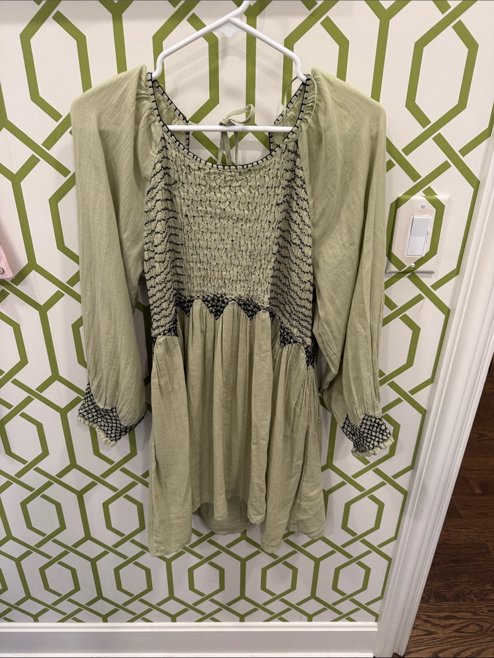 Free People Darling Smocked Sage Green Women's Peasant Top!